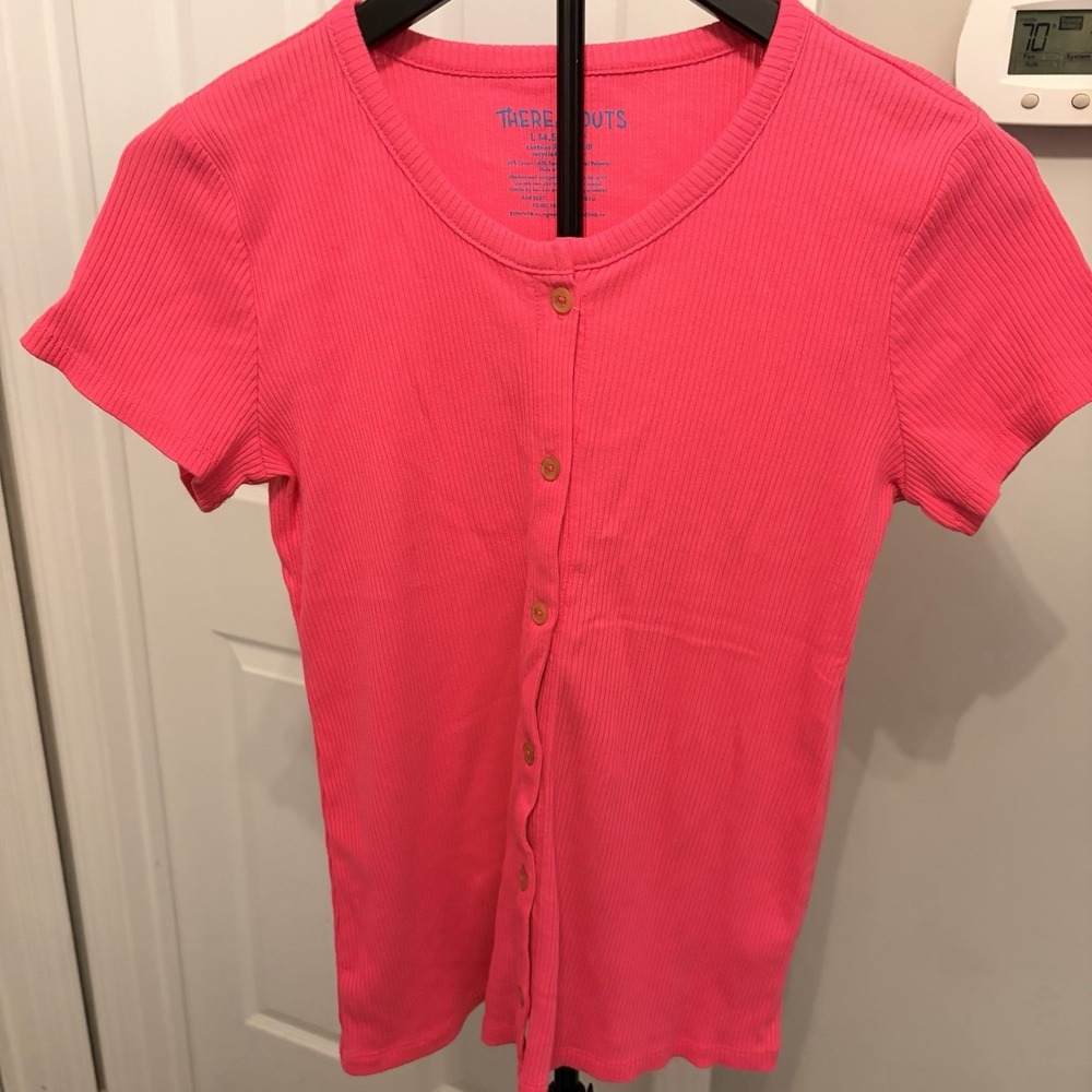 Thereabouts Girls Plus Size L 14.5/16.5 P Hot Pink Ribbed Button Up Henley EUC